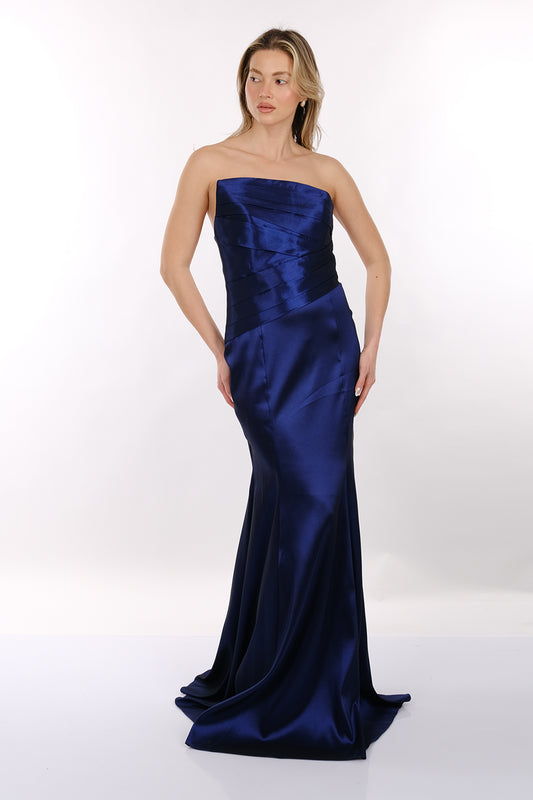 DORİDORCA Straplez Drapeli Saten Maxi Boy Kadın Abiye 2246115
