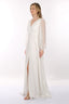 DORİDORCA V Yaka Drapeli Uzun Kollu Şifon Maxi Boy Kadın Abiye Elbise 2246088