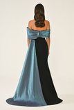 Off-Shoulder Crepe Dress with Train and Top Accessories - Evening Gown Alfa Beta