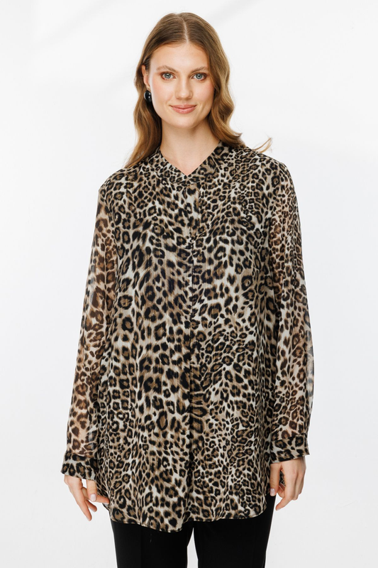 Ekol Büyük Beden Leopar Desen Kadın Bluz 25EKL02529