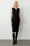 Ekol Minimalist Midi Elbise - Kolsuz V Yaka Günlük & İş Elbisesi