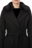 Ekol Fur-Trimmed Collar Belted Coat