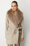 Ekol Fur-Trimmed Collar Coat with Patch Pockets