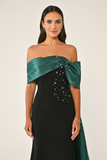 Off-Shoulder Crepe Dress with Train and Top Accessories - Evening Gown Alfa Beta