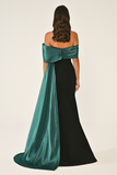 Off-Shoulder Crepe Dress with Train and Top Accessories - Evening Gown Alfa Beta
