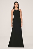 Crepe Long Evening Dress with Neckline and Back Accessories - Alfa Beta