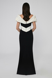 Alfa Beta Off-Shoulder Front Slit Crepe Long Evening Dress