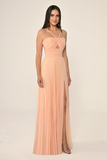 Knitted Strappy Pleated Chiffon Long Evening Dress Alfa Beta