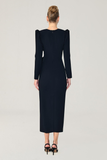 V-Neck Long Sleeved Long Evening Dress with Slit Alfabeta