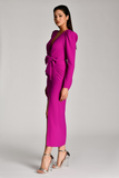 V-Neck Long Sleeved Long Evening Dress with Slit Alfabeta