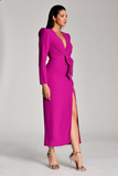 V-Neck Long Sleeved Long Evening Dress with Slit Alfabeta