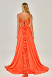 Strapless Ruffled Double Slit Chiffon Long Evening Dress Alfabeta