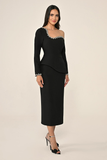 Asymmetrical Top Embellished Crepe Midi Evening Dress Alfabeta