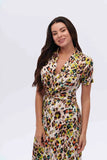 Canel Leopar Desenli Kısa Kol Midi Elbise - Günlük Şıklık