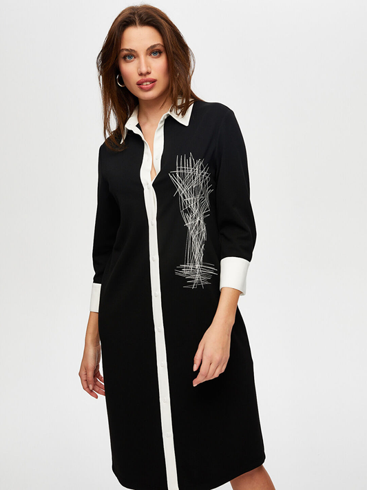 Embroidered Detail Color Block Long Sleeve Knitted Dress by Faik Sönmez