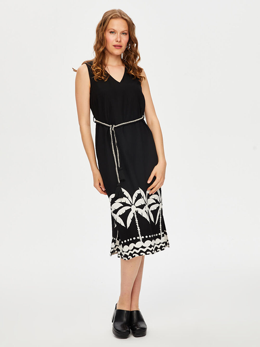 Resort Skirt Palm Pattern Monochrome Sleeveless Dress by Faik Sönmez