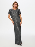 Boat Neck Short Sleeve Sequin Long Evening Dress by Faik Sönmez