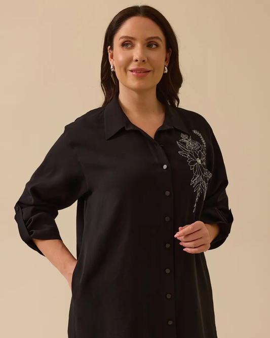 Plus Size Embroidered Button-Down Dress Gala-Xi