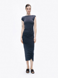 Draped and Ruched Maxi Evening Dress Nocturne