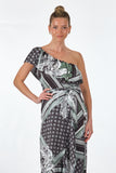Ysatis Tek Omuz Midi Desenli Saten Elbise - Bohemian Stil