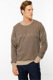 Men's Crew Neck Wool Sweater with Diamond Pattern on the Chest