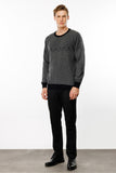 Men's Crew Neck Wool Sweater with Diamond Pattern on the Chest