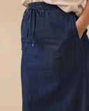 Gala-xi Kadın Büyük Beden Beli Latikli Maxi Boy İnce jean Kumaş Etek 10002512214004