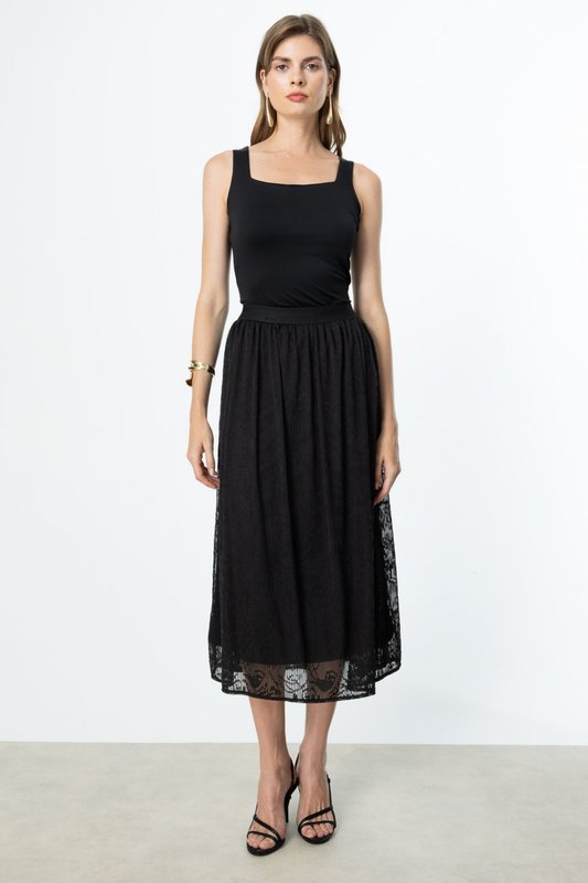 On Beli Lastikli Desenli Tül Etek