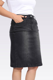Plus Size Midi Length Denim Skirt by Tolga Saraçoğlu