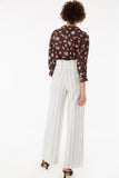 Exquise Yüksek Bel Geniş Paça Çizgili Keten Pantolon - Minimalist Stil