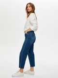 Faik Sönmez Minimalist Midi Jean Pantolon - Yüksek Bel - Taş Detaylı