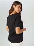Faik Sönmez Minimalist V Yaka Kısa Kol Kadın T-Shirt - Günlük Şıklık