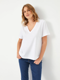 Faik Sönmez Minimalist V Yaka Kısa Kol Kadın T-Shirt - Günlük Şıklık