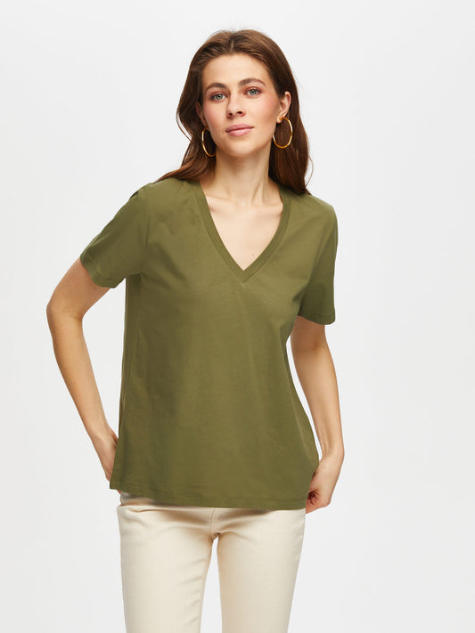 Faik Sönmez Oversize V Yaka Kısa Kol Kadın T-Shirt - Günlük Stil
