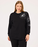 Gala-xi Kadın Büyük Beden Sıfır Yaka İşlemeli Sweatshirt 10002422314001