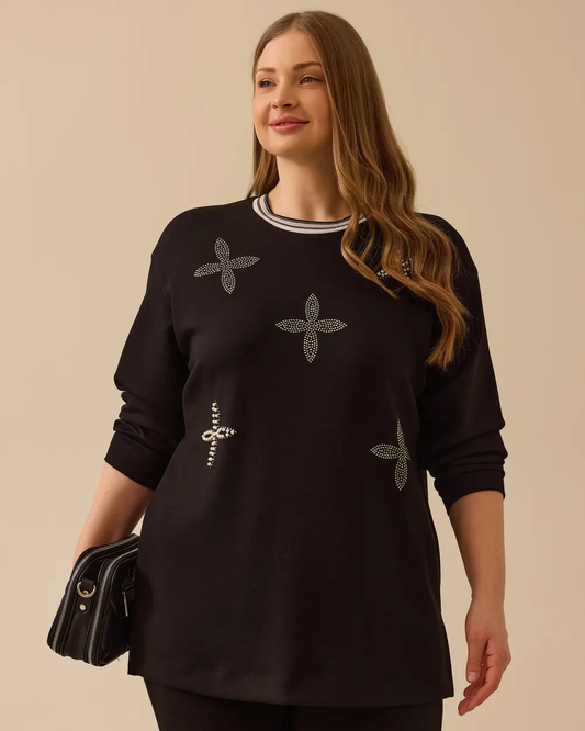 Gala-xi Kadın Büyük Beden Taş Detaylı Sweatshirt 10002512314002