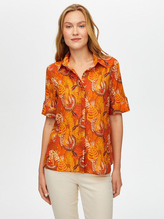 Women's Tropical Pattern Short Sleeve Cotton Voile Shirt by Faik Sönmez