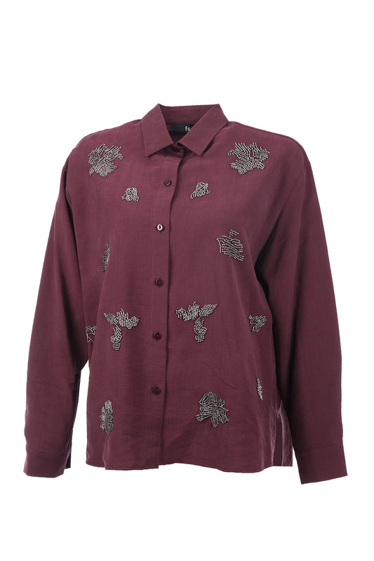 Poplin Shirt with Beaded Shoulder Detail by Faik Sönmez