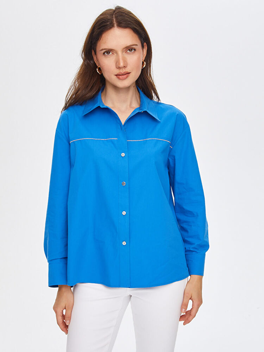 Zincir Şerit Detaylı Poplin Gömlek Faik Sönmez