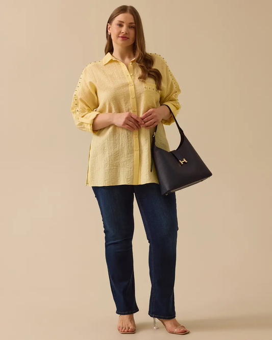 Plus Size Textured Shirt with Stone Embellishments