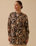 Plus Size Patterned Mandarin Collar Jacquard Shirt Gala-Xi