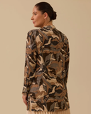 Plus Size Patterned Mandarin Collar Jacquard Shirt Gala-Xi