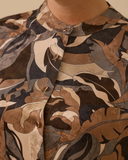 Plus Size Patterned Mandarin Collar Jacquard Shirt Gala-Xi