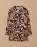 Plus Size Patterned Mandarin Collar Jacquard Shirt Gala-Xi