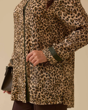 Büyük Beden Leopar Desenli Düğmeli Gömlek Gala-Xi