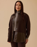 Büyük Beden Suni Deri Detaylı Gömlek Gala-Xi