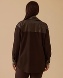 Büyük Beden Suni Deri Detaylı Gömlek Gala-Xi