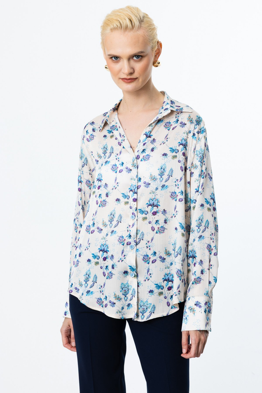 On Minimalist Floral Pattern Women's Shirt - Long Sleeve - Regular Fit