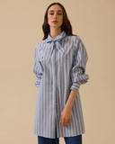 Scarf collar striped shirt with stone detail Scl