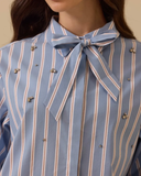 Scarf collar striped shirt with stone detail Scl
